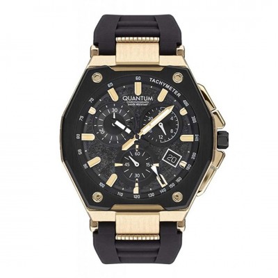 Quantum PWG1005.151 Siyah Silikon Gold Kasa Fonksiyonel Erkek Kol Saati